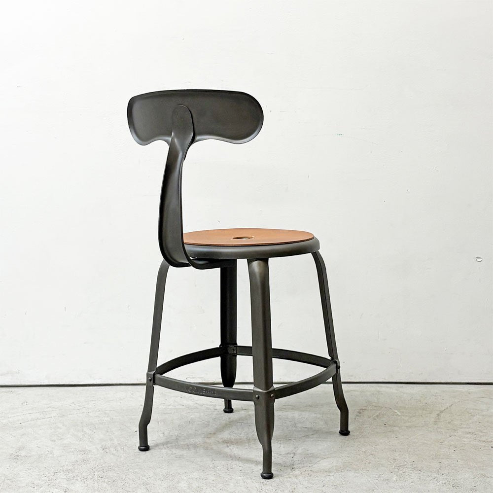 フェールトラヴァイユ FER TRAVAIL ニコルチェア NICOLLE Chair SH45cm ダイニングチェア スチール マットクリア仕上げ 別注モデル レザーパッド付 オレンジ インダストリアル フランス ●