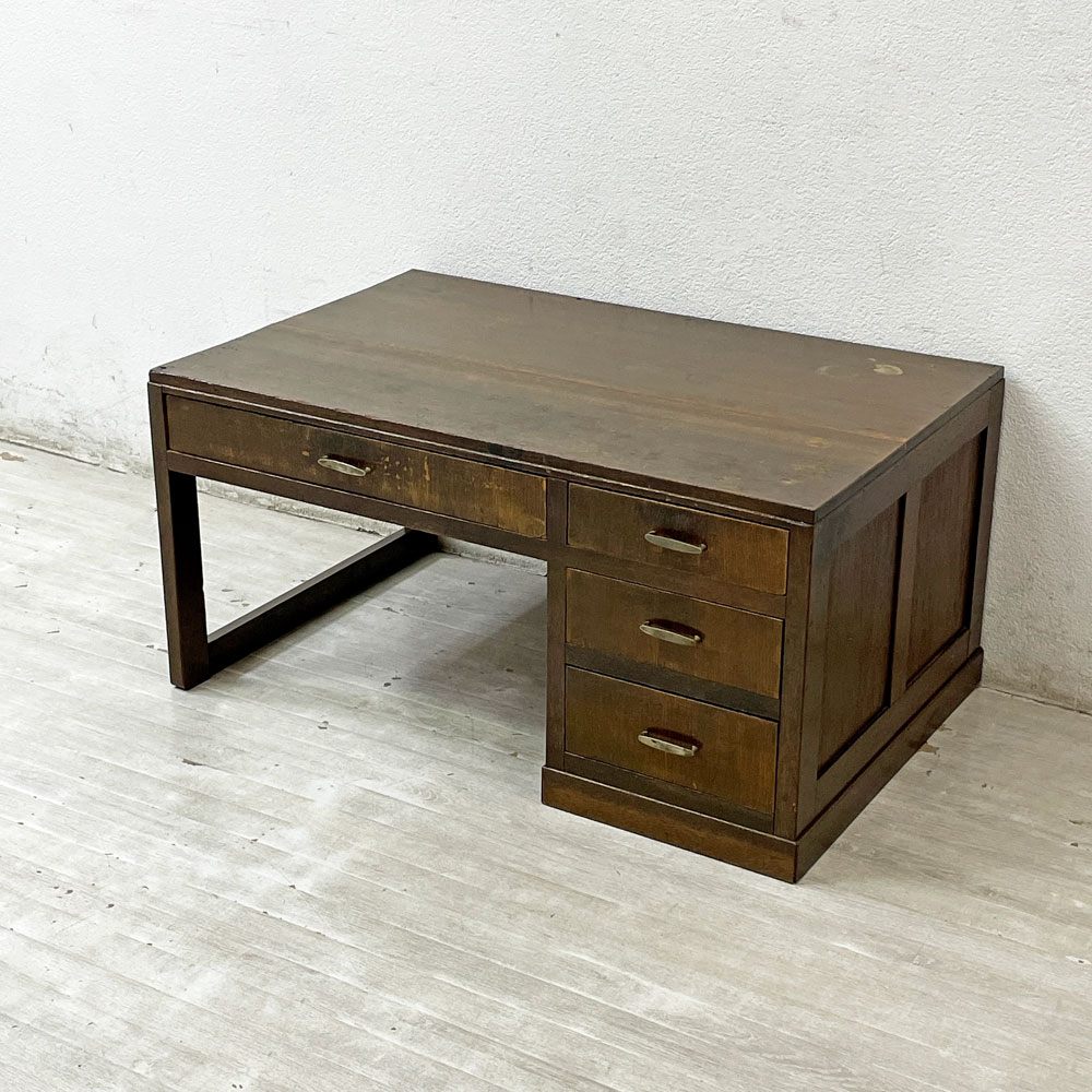 ジャパンビンテージ Japan Vintage 文机 座卓 ローテーブル 木製 抽斗4杯 木味 古家具 ●