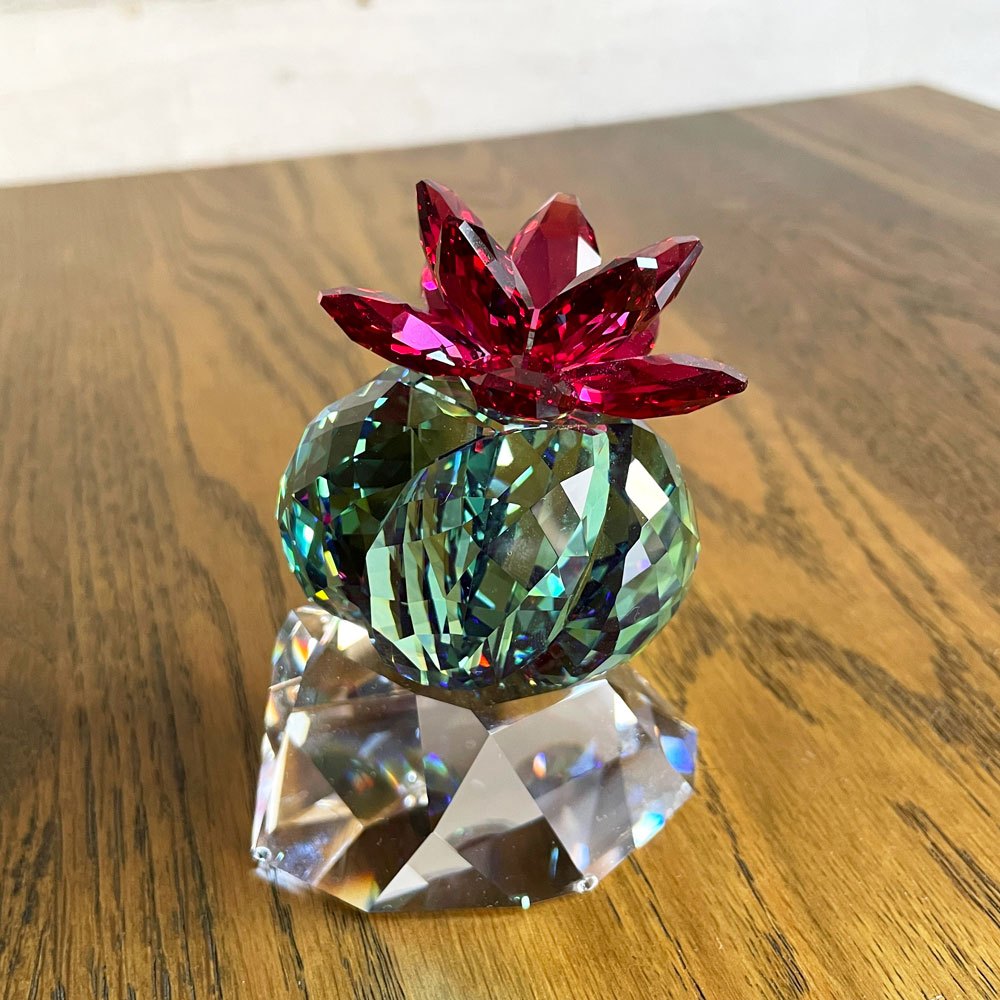 スワロフスキー SWAROVSKI クリスタルフラワーズ Crystal Flowers サボテン ボルドー 花 クリスタルガラス H8.6cm オブジェ アート ♪