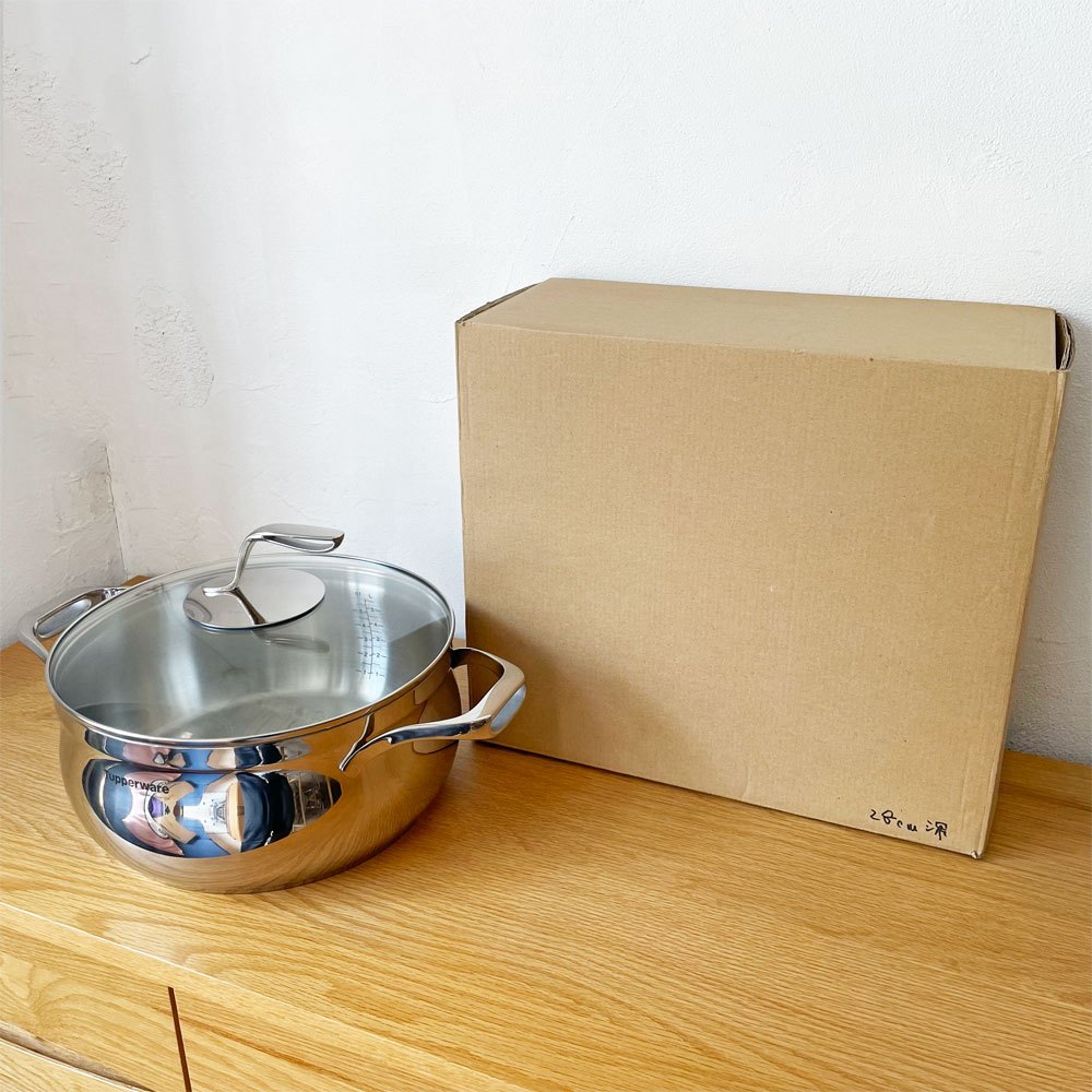 タッパーウェア Tupperware マストロクックウェア 深鍋 両手鍋 28cm ステンレス多層構造 ガラス蓋付 炊飯から煮込みなど ★