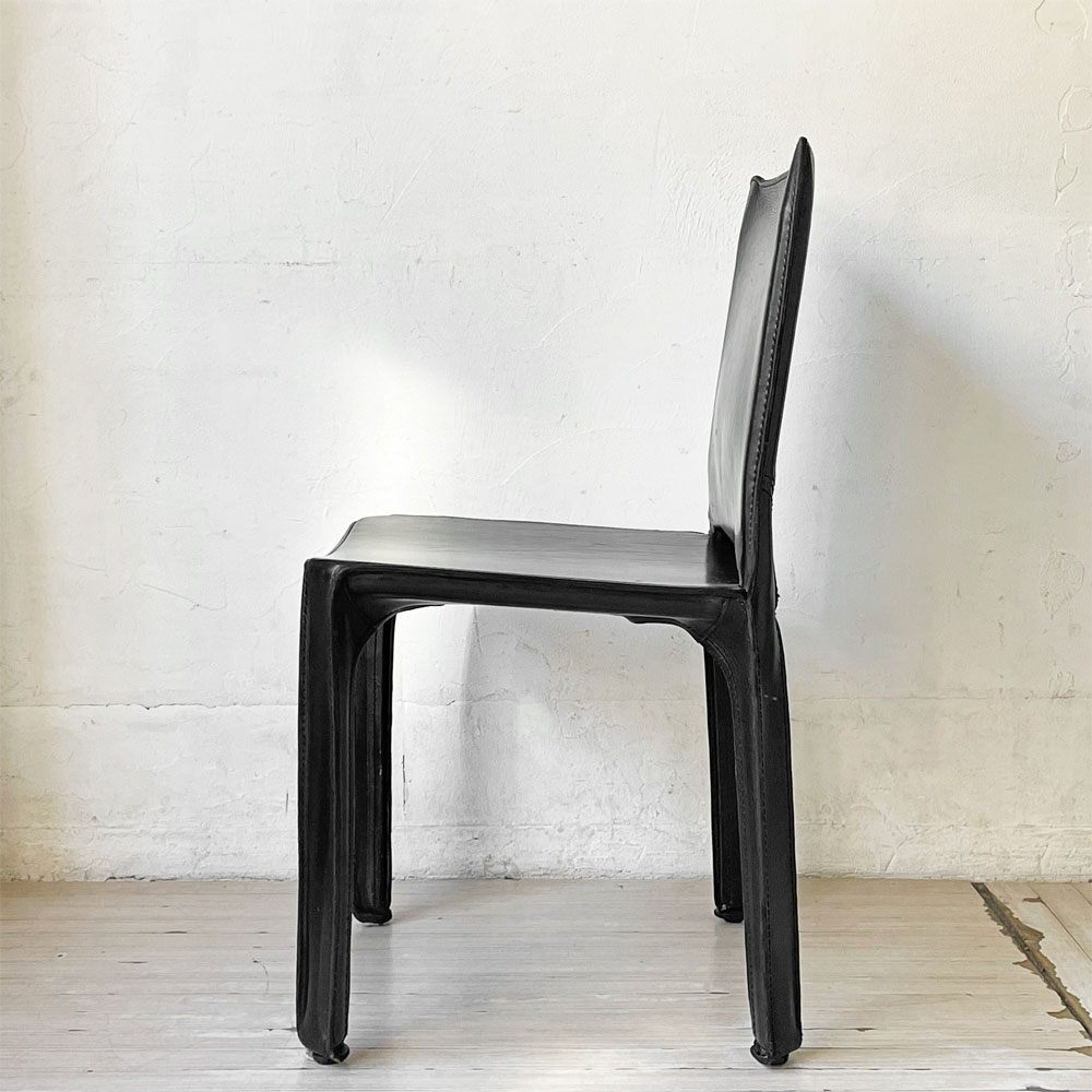 カッシーナ Cassina キャブチェア 412 CAB CHAIR アームレス 本革 ブラック マリオ・ベリーニ MoMA イタリアンモダン 定価￥308,000- ★