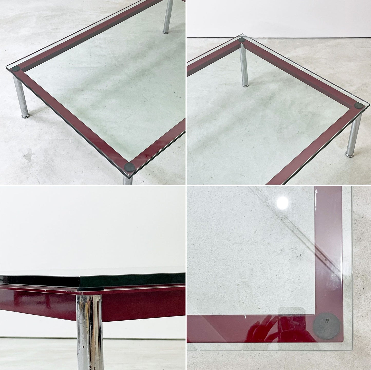 カッシーナ Cassina LC10-P ローテーブル センターテーブル コーヒーテーブル W120cm ガラス ボルドー ル・コルビジェ シャルロットペリアン ピエールジャンヌレ 廃番カラー ●