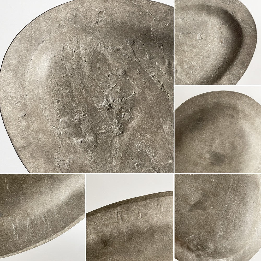 吉田次朗 オーバルプレート 楕円皿 リムプレート ホワイトグレー Lサイズ Φ26.5cm 陶器 現代作家 B ■