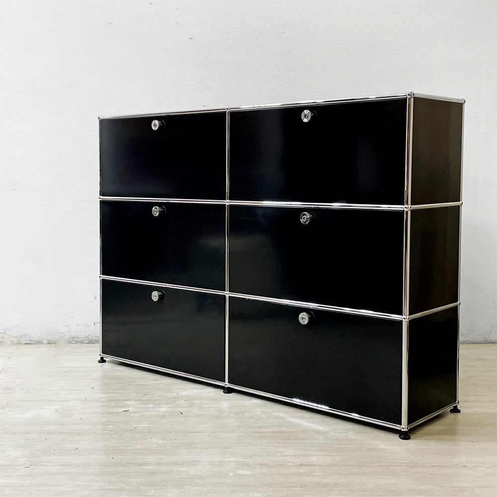 ユーエスエムハラー USMハラー USM Haller モジュラーファニチャー キャビネット シェルフ 2列3段 ドロップダウンドア×4 ドロワー×2 グラファイトブラック ●