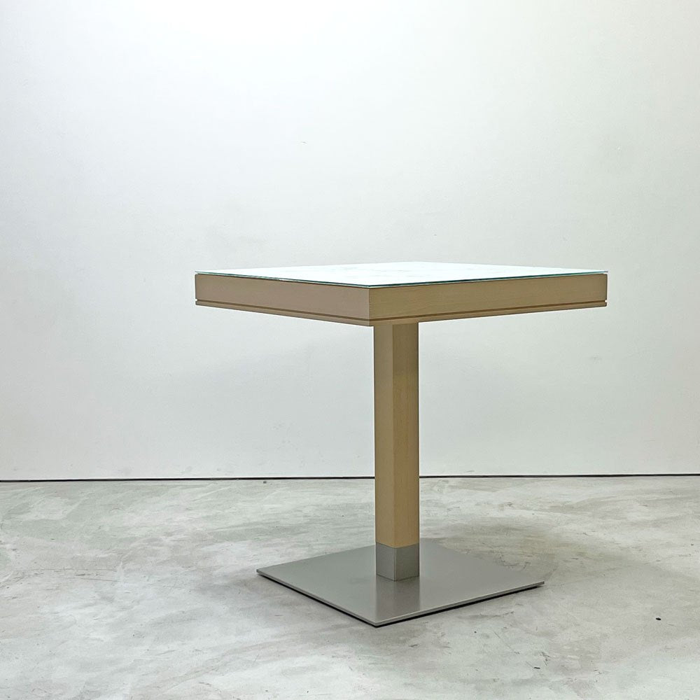 カリガリス Calligaris カフェテーブル ビーチ材 取外し可ガラストップ付き ナチュラル 大理石調 イタリア ●