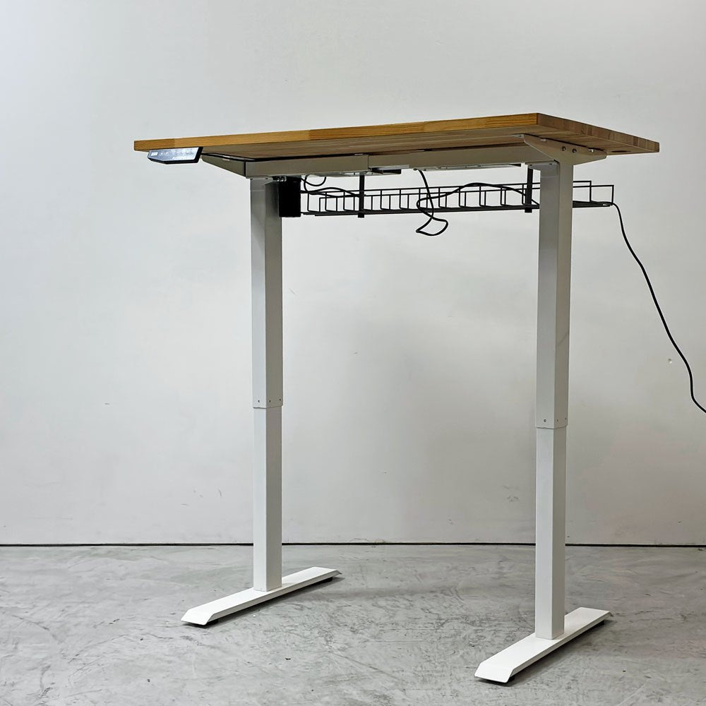 フレキシスポット Flexispot 電動式昇降デスク 110x74cm カウンター 在宅ワーク 無垢集成材天板 ナチュラル×ホワイト ●