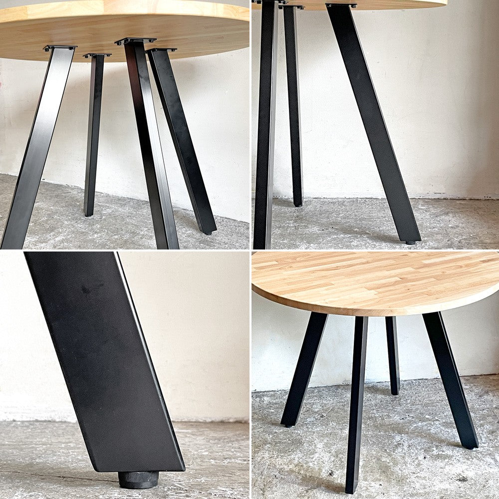 かなでもの KANADEMONO ザ・カフェテーブル THE CAFE TABLE Black Steel 4pin ラウンド ラバーウッド材 ナチュラル Φ90cm ■