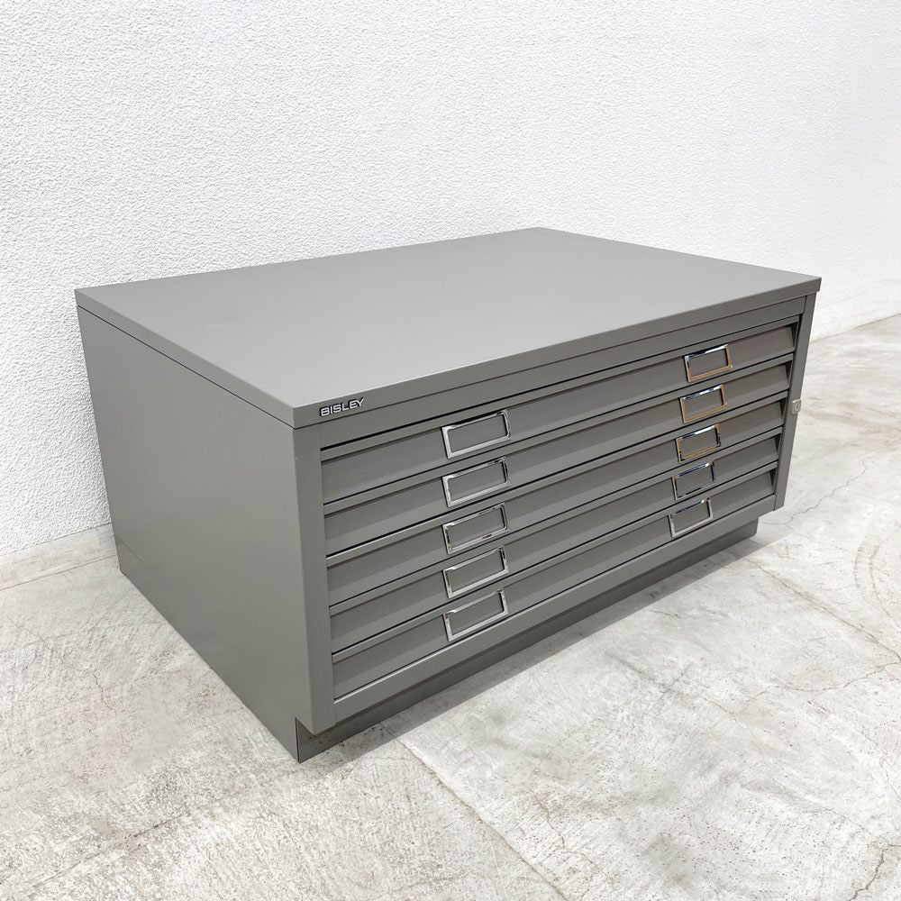 ビスレー BISLEY FCB43 マップケース Map case A1サイズ 抽斗5段 ストレート色 イギリス製 シルバー キャビネット ドロワー チェスト 引き出し ストレージ 地図 製図 型紙 絵画 UK 英国家具 275,000円の品 〓