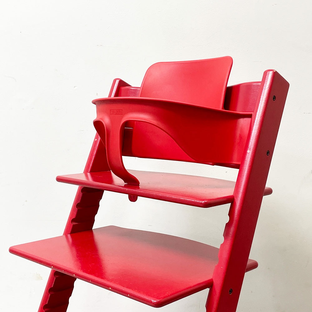 ストッケ STOKKE トリップトラップ TRIPP TRAPP ベビーチェア キッズチェア S/N4～ ガード・グライダー付き レッド ノルウェー 北欧家具 ●