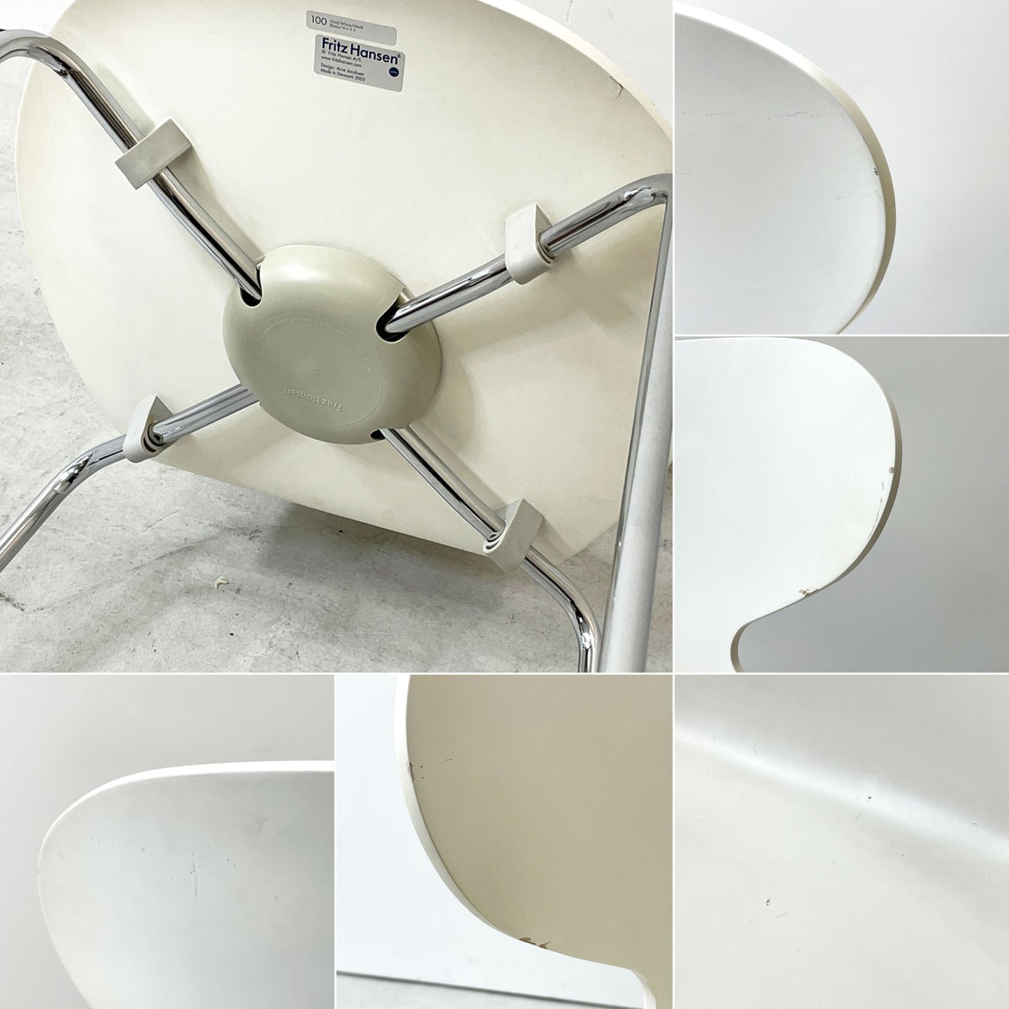フリッツハンセン Fritz Hansen アントチェア ANT CHAIR アリンコチェア 4本脚 ホワイト ラッカー アルネ・ヤコブセン デンマーク 北欧家具 A ●