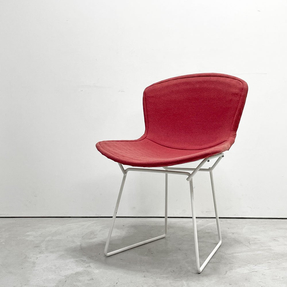ノル Knoll 420 サイドチェア ワイヤーチェア ダイニングチェア ホワイト × レッド ファブリック フルカバー仕様 ハリー・ベルトイア ミッドセンチュリー ビンテージ ●
