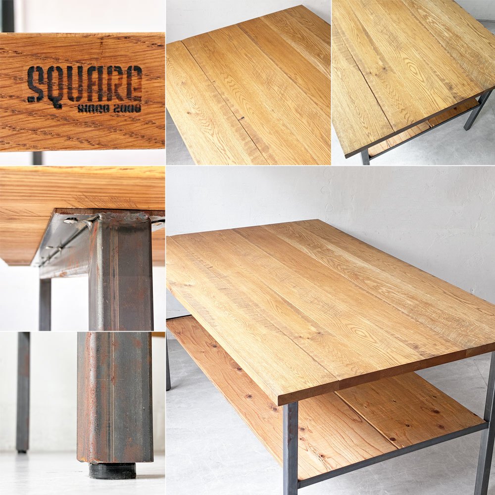スクエアファニチャー SQUARE FURNITURE オーク 無垢材 ワーキングテーブル 作業台 アトリエテーブル W180cm アジャスター シェルフ付き インダストリアル 店舗什器 ★
