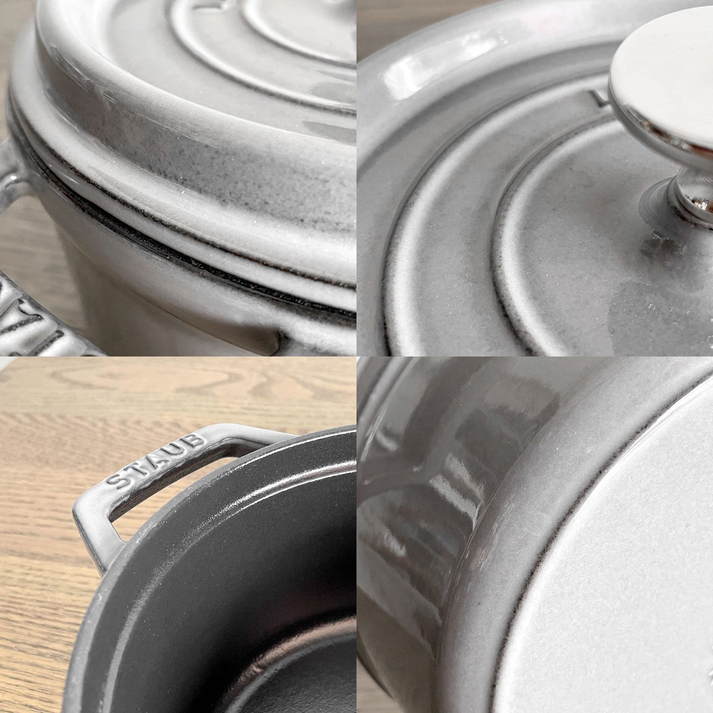 ストウブ Staub ピコ ココット ラウンド 両手鍋 ホーロー鍋 グレー 18cm フランス製 箱付き 美品 ■