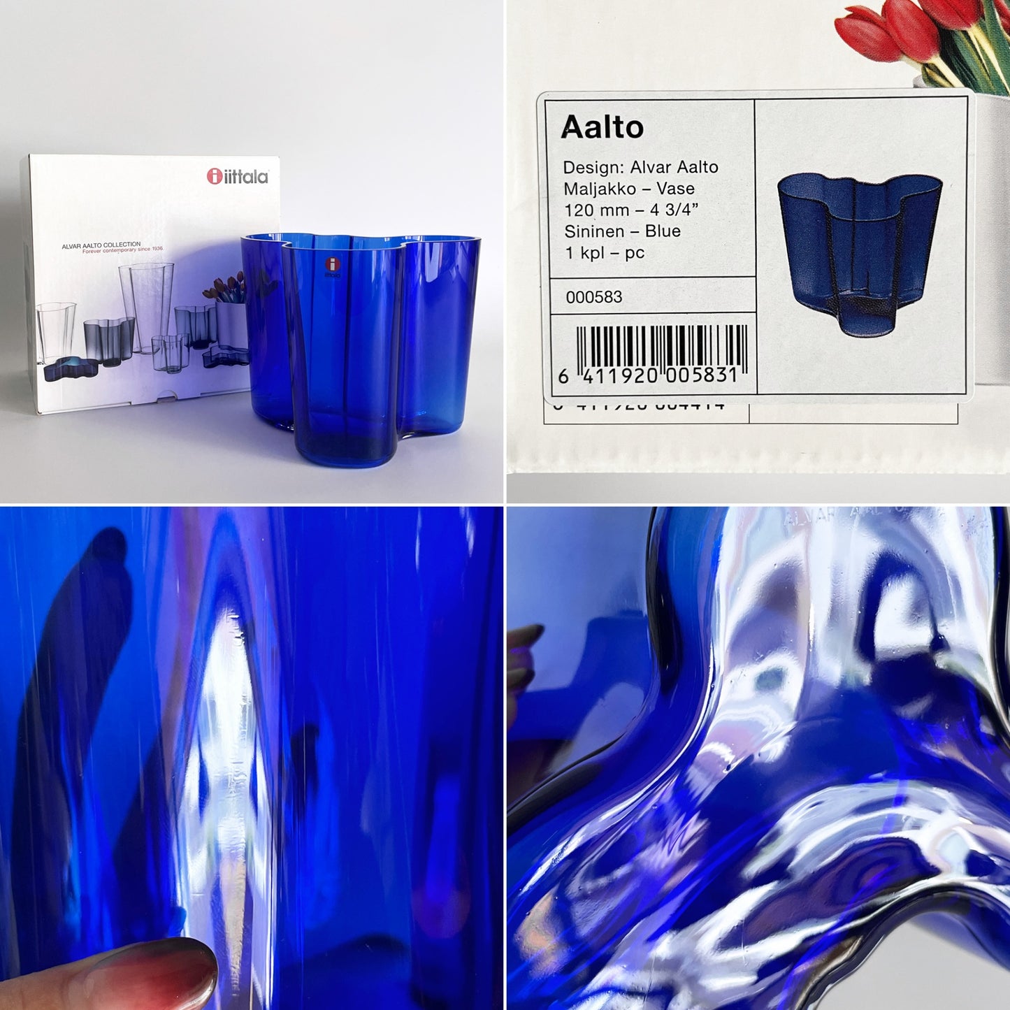 イッタラ iittala アルヴァ・アアルト コレクション Alvar Aalto Collection ベース 120mm コバルトブルー フラワーべース 花瓶 フィンランド 北欧雑貨 箱付 ■
