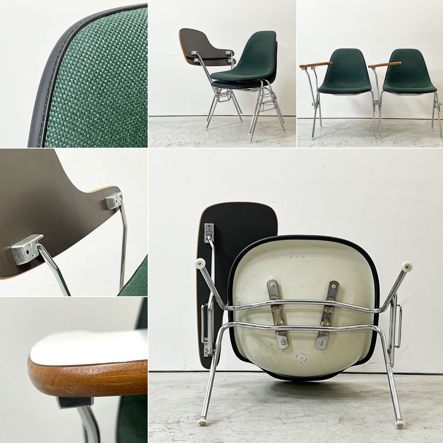 ハーマンミラー Herman Miller サイドシェルチェア セカンド 2nd ビンテージ アプホルスター スクールベース スタッキングベース 肘掛けテーブル付 イームズ ミッドセンチュリー B ●