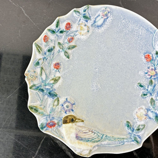 うつわやみたす プレート 中皿 飾り皿 オナガ 鳥 陶器 陶芸家 現代作家 希少 ◎