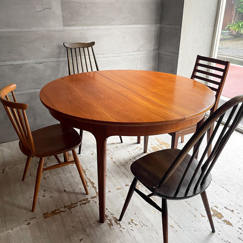 ネイサンファニチャー NATHAN Furniture チーク材 エクステンション ダイニングテーブル 伸長式 ラウンド オーバル 英国家具 UKビンテージ ♪