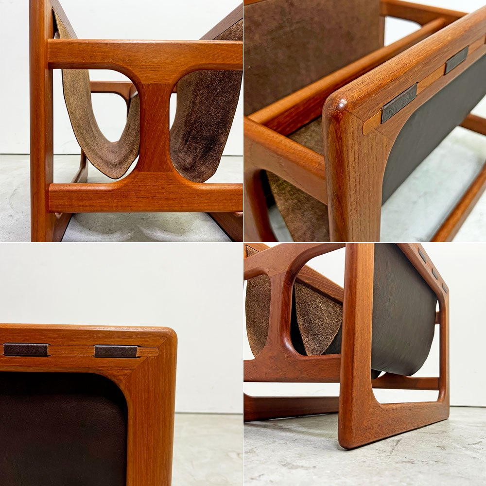 サリンモブラー Salin Mobler マガジンラック チーク材×レザー Aksel Kjersgaard デンマーク ビンテージ Vintage ●