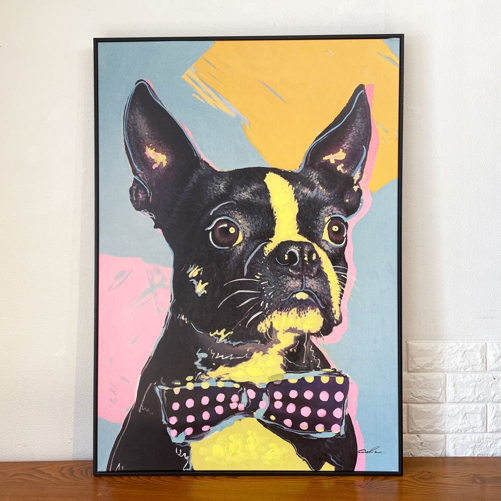 カレ KARE Picture Touched Monsieur Toto 102x72cm アクリル絵の具 フレンチブルドッグ 犬 キャンバス画 壁掛けインテリア 額装品 ドイツ ◎