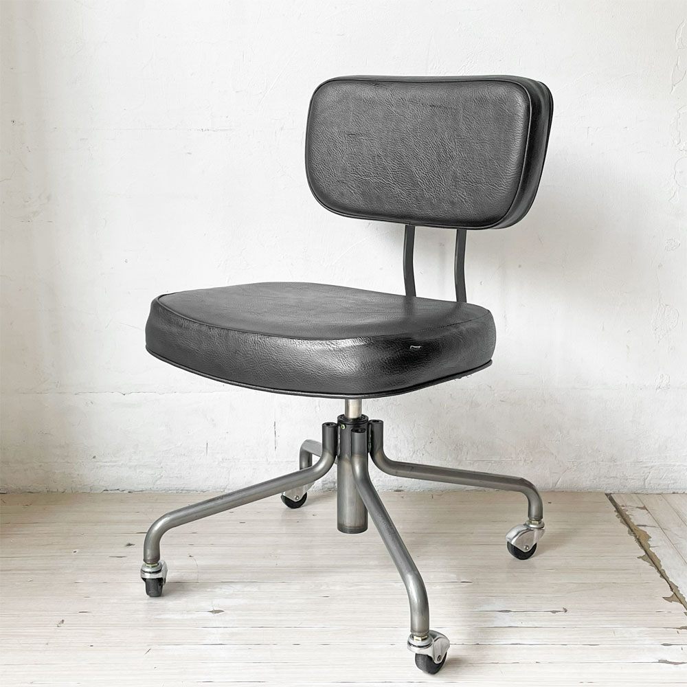 トラックファニチャー TRUCK FURNITURE デスクワークチェア DESKWORK CHAIR アームレス 牛革 ブラック 回転式昇降 参考定価 ￥161,700- ★