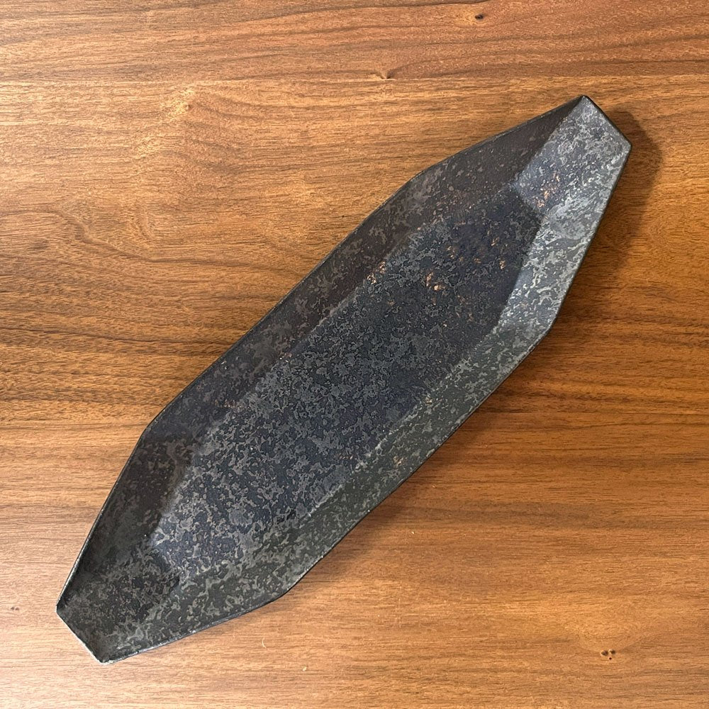 安福由美子 錆八角長方皿 大 W38.5cm 現代作家 ♪