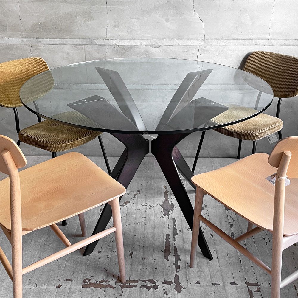 カリガリス Calligaris トーキョー Tokyo ラウンドテーブル ダイニングテーブル クリアガラス  ビーチ材 ヴェンゲカラー  Φ110cm 廃番サイズ ♪