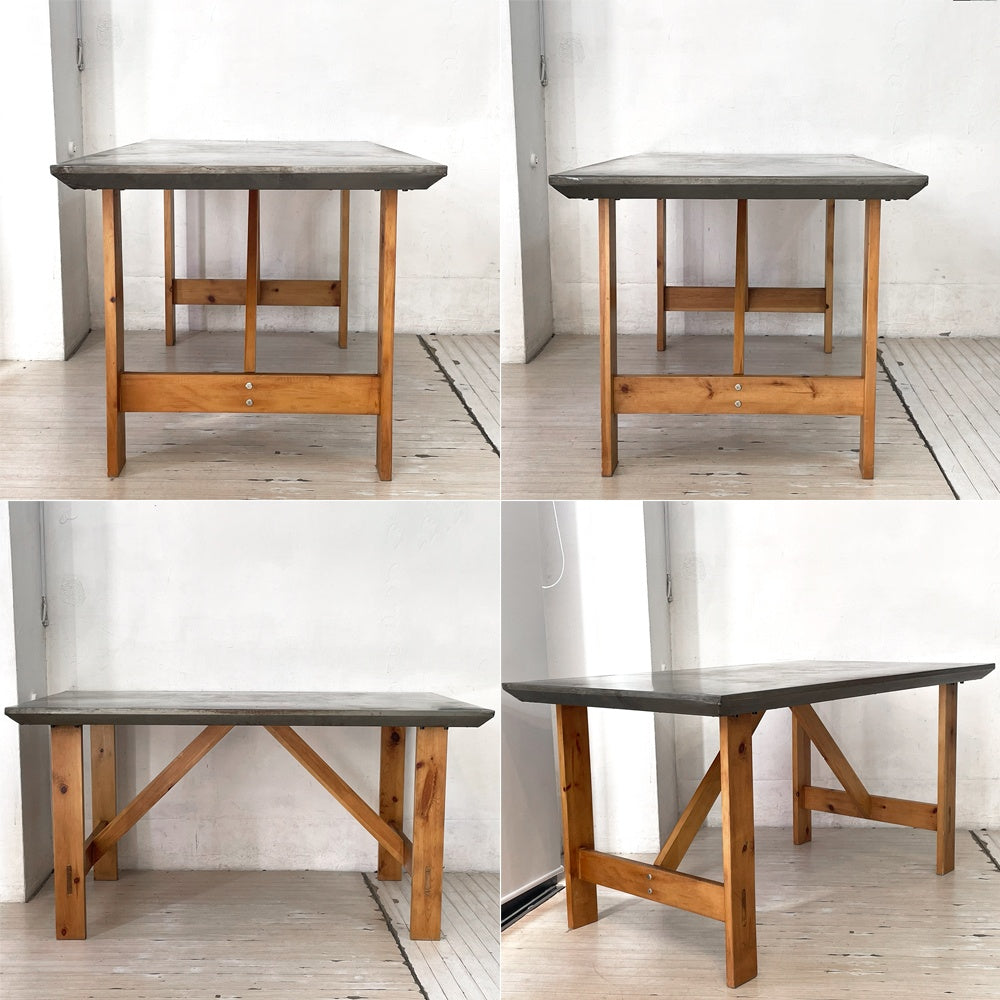 ジンクトップ ウッドベース Zinctop Wood base ダイニングテーブル Dining table アトリエテーブル 作業台 工業デザイン ★