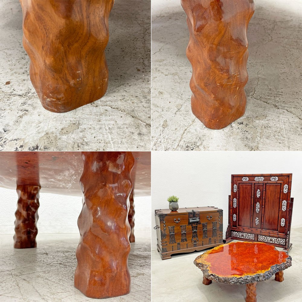 花梨瘤 天然木 玉杢 一枚板 座卓 ローテーブル 銘木家具 座敷机 クラフト家具 センターテーブル ナチュラル 〓