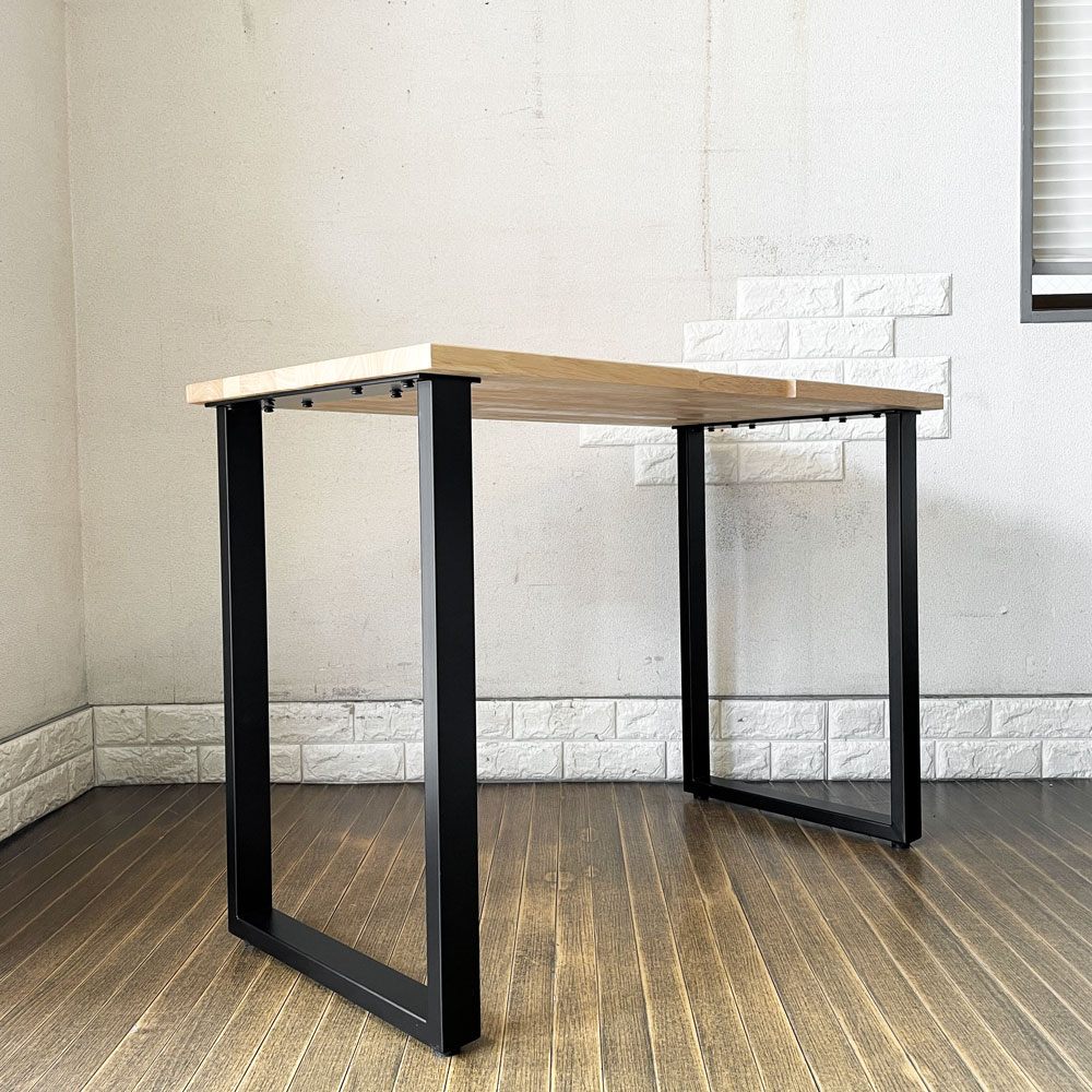 かなでもの KANADEMONO ザ・テーブル THE TABLE Black Steel Rectangle コンパクトデスク W100cm ラバーウッド ナチュラル 配線スリット付 定価￥42,000- ◎