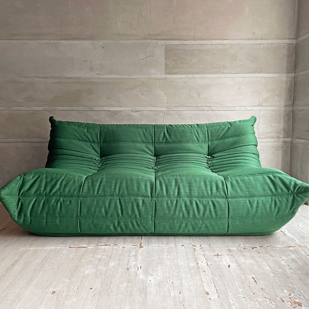 リーンロゼ ligne roset トーゴ TOGO 3Pソファ 3人掛け グリーン Hランク生地 RH-533 撥水加工 ミッシェル・デュカロワ Michel Ducaroy フランス家具 定価￥434,500- ♪