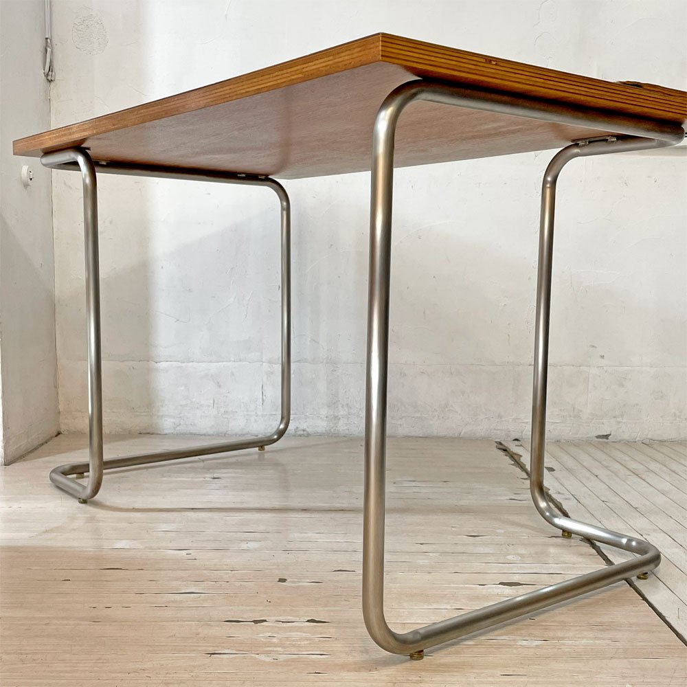 イデー IDEE 積層天板 × パイプ脚 ワークテーブル W120cm ダークブラウン ビンテージ ミッドセンチュリー インダストリアル ★