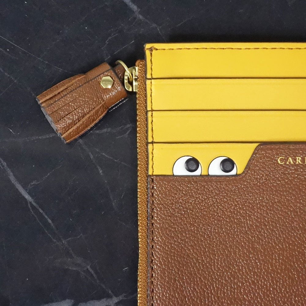 アニヤハインドマーチ ANYA HINDMARCH Peeping Eyes ジップ カードケース パスケース ゴートレザー ◎
