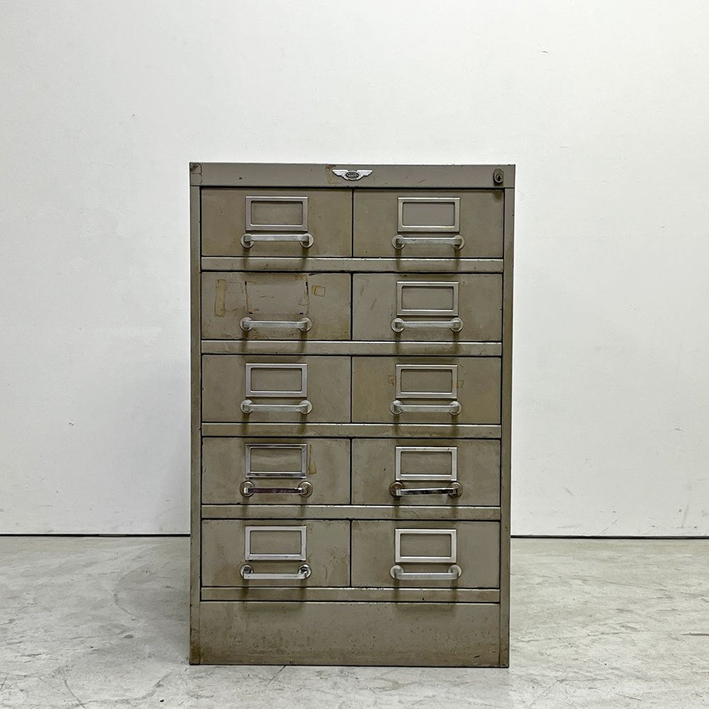 くろがね工作所 ART METAL WORKS Kurogane スチールチェスト カードキャビネット 図書カード 2列 5段 10ドロワー ビンテージ Vintage インダストリアル 工業系 鍵欠品 ●