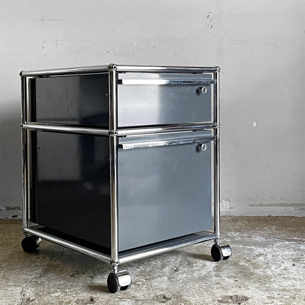 ユーエスエムハラー USM Haller モジュラーファニチャー Modular Furniture デスクワゴン ロールボーイ 2ドロワー アントラサイト 鍵欠品 ■