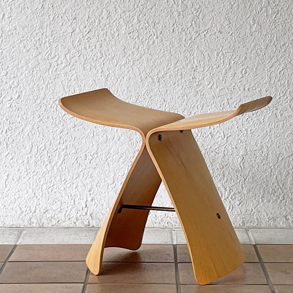 天童木工 Tendo バタフライスツール メープル 柳宗理 Sori Yanagi クッション付 MoMA ジャパニーズモダン ミッドセンチュリー ◇