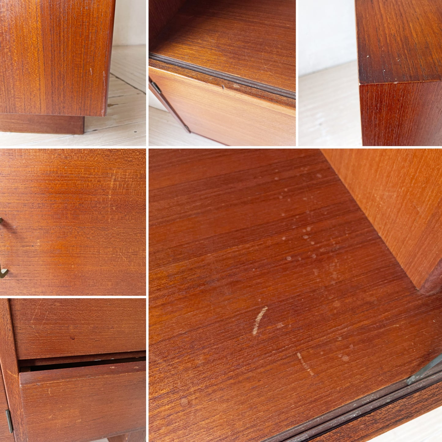 ジャパンビンテージ チーク材 ガラスキャビネット リビングボード 棚板5枚 3ドロワー 北欧スタイル ブロカント 水屋 ジャパニーズモダン ★