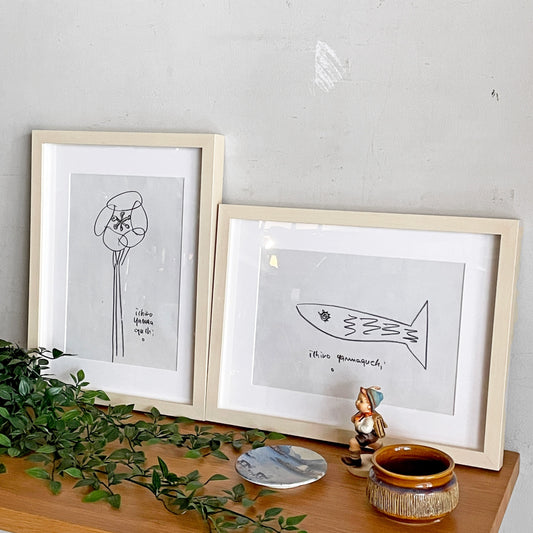 山口一郎 魚 原画 30 × 21cm 額装品 ポスター アートフレーム 現代作家 ■