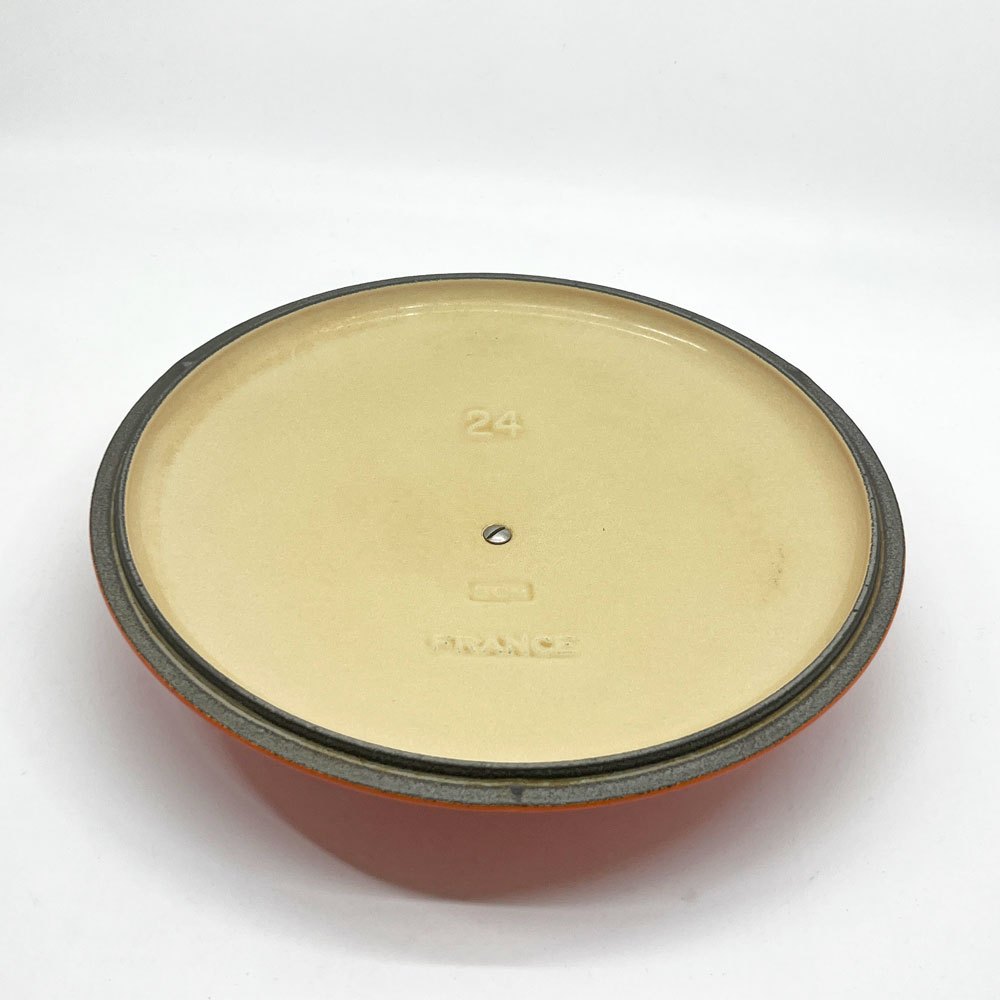 ルクルーゼ LE CREUSET ココットロンド 両手鍋 24cm オレンジ 替えツマミ付き 鋳物 フランス ●