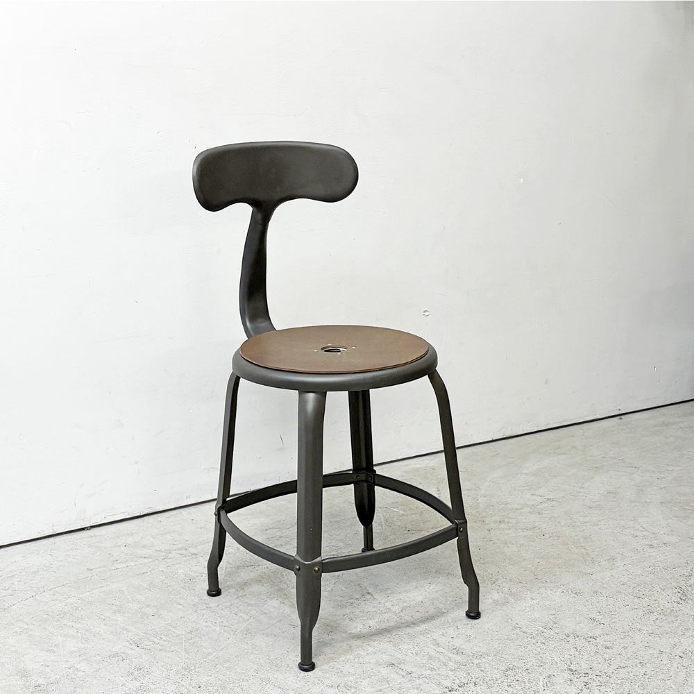 フェールトラヴァイユ FER TRAVAIL ニコルチェア NICOLLE Chair SH45cm ダイニングチェア スチール マットクリア仕上げ 別注モデル レザーパッド付 ブラウン インダストリアル フランス ●