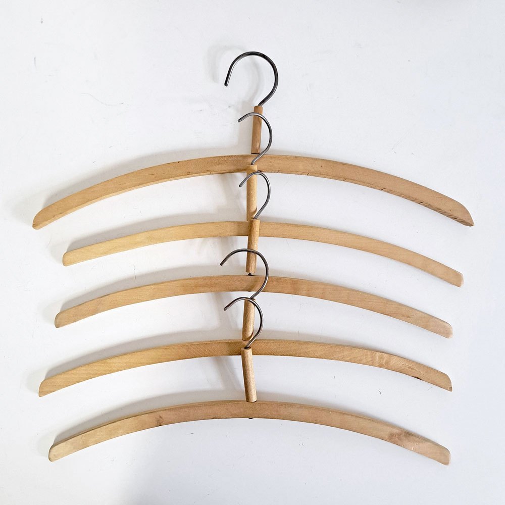 北欧ビンテージ Scandinabian Vintage 木製ハンガー 10本セット 1950〜70年代 木味 レトロ 古道具 D ●