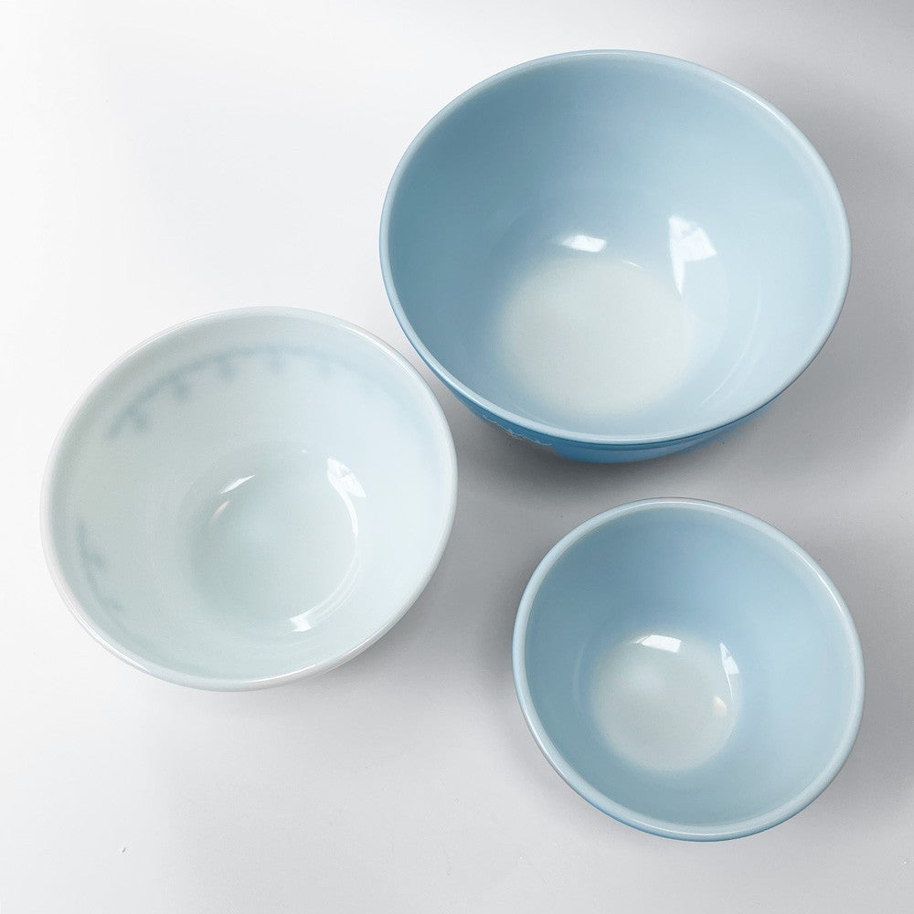 パイレックス Pyrex スノーフレーク ガーランド Snowflake ミキシングボウル 3点セット ブルー ミルクガラス ガラス オールドパイレックス USビンテージ ■