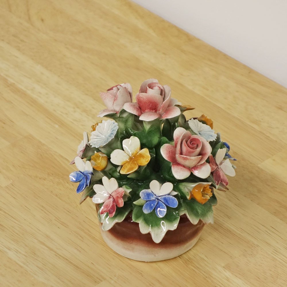 カポディモンテ CAPODIMONTE 陶花 フラワー オブジェ H11.3cm イタリア A ◎