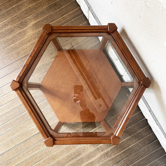 アクメファニチャー ACME Furniture ブルックス BROOKS ヘキサゴンテーブル HEXAGON TABLE GLASS ガラストップ サイドテーブル H40cm オーク材 定価￥33,000- ◎