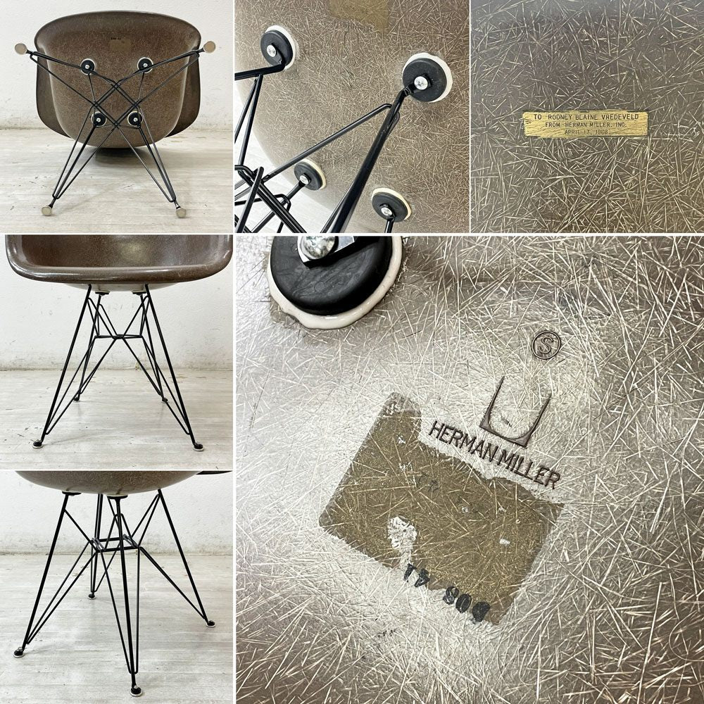 ハーマンミラー Herman Miller 2ndビンテージ アームシェルチェア FRP製 1stタイプ エッフェルベース シールブラウン C&R イームズ ミッドセンチュリー ●