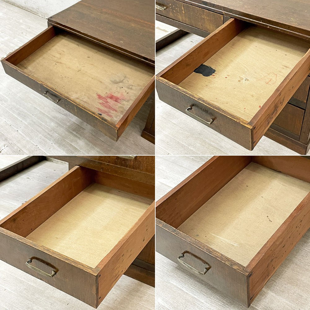 ジャパンビンテージ Japan Vintage 文机 座卓 ローテーブル 木製 抽斗4杯 木味 古家具 ●