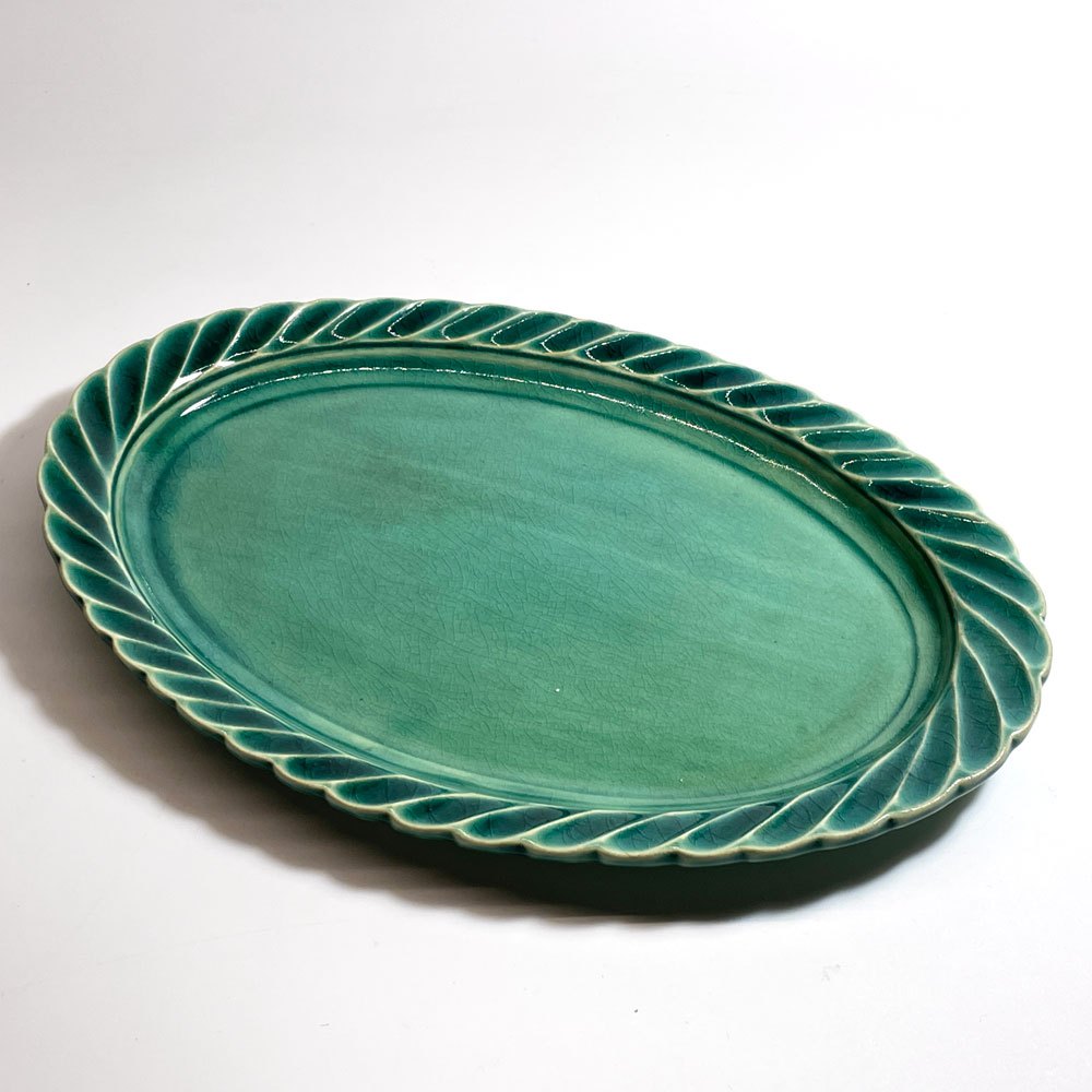 うつわうたたね utatane しのぎ オーバル皿 楕円皿 織部釉 27 × 18cm 奈良 陶芸 現代作家 ★