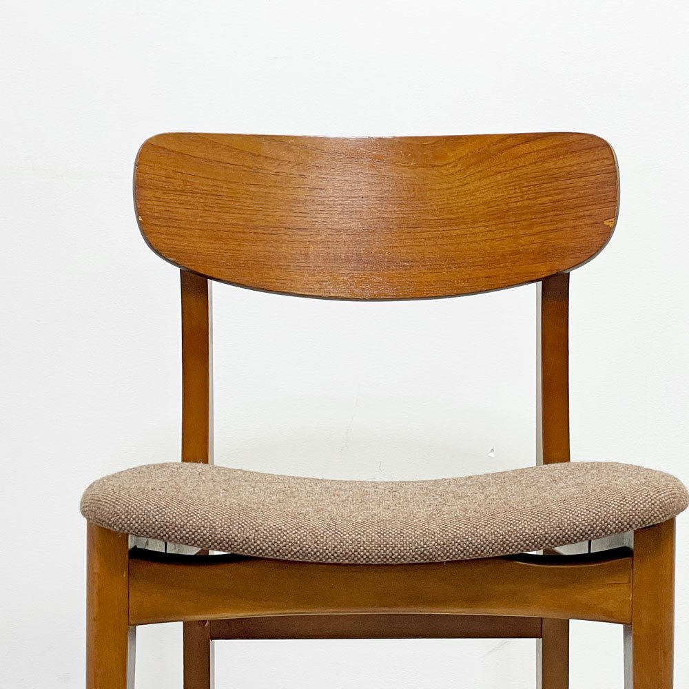 UKビンテージ UK Vintage ダイニングチェア サイドチェア チーク材 プライウッド ベージュ ファブリック 英国家具 北欧デザイン A ●