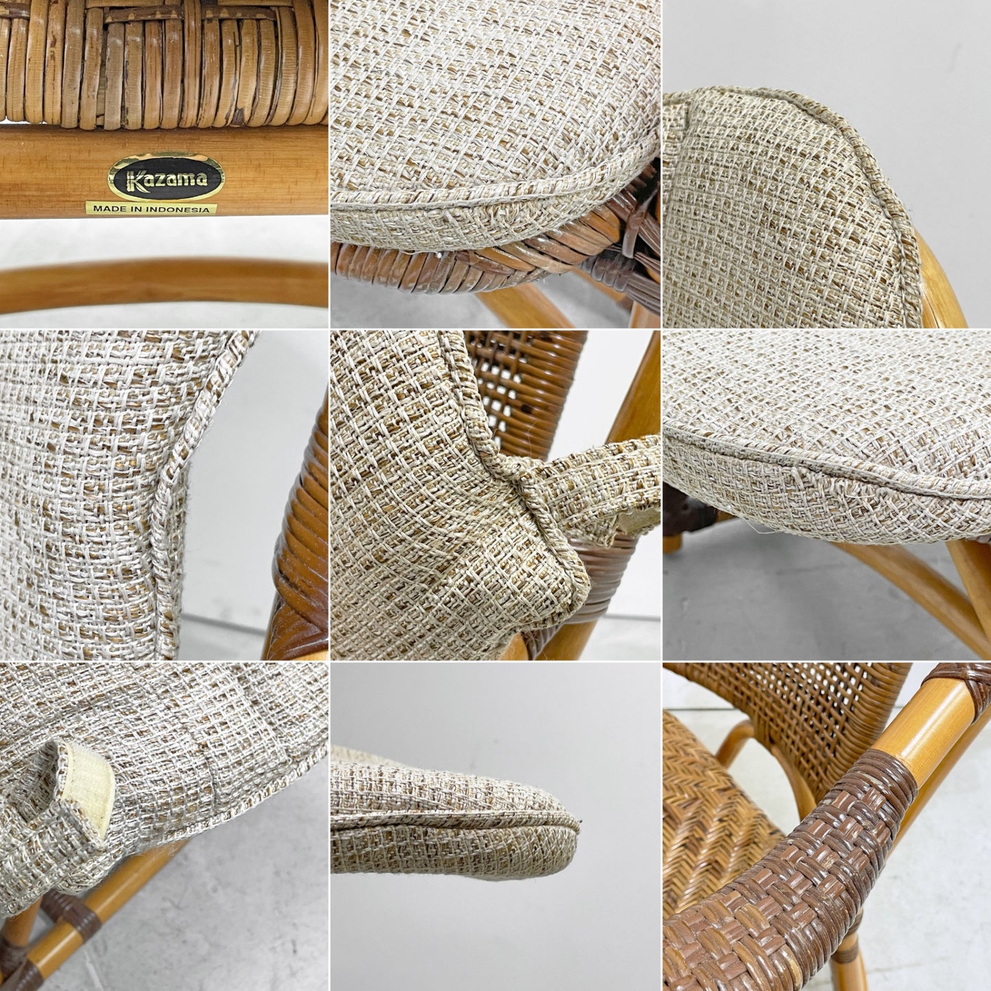 カザマ KAZAMA ルロット アームチェア Lurot Arm Chair ラタン 籐家具 ベージュ系 クッション付き インドネシア 定価￥48,800- C ●