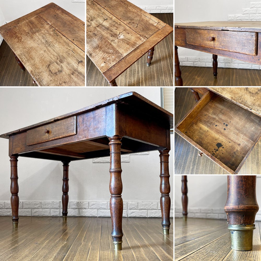 フランスビンテージ France Vintage ダイニングテーブル デスク 作業台 1ドロワー シャビーシック ◎