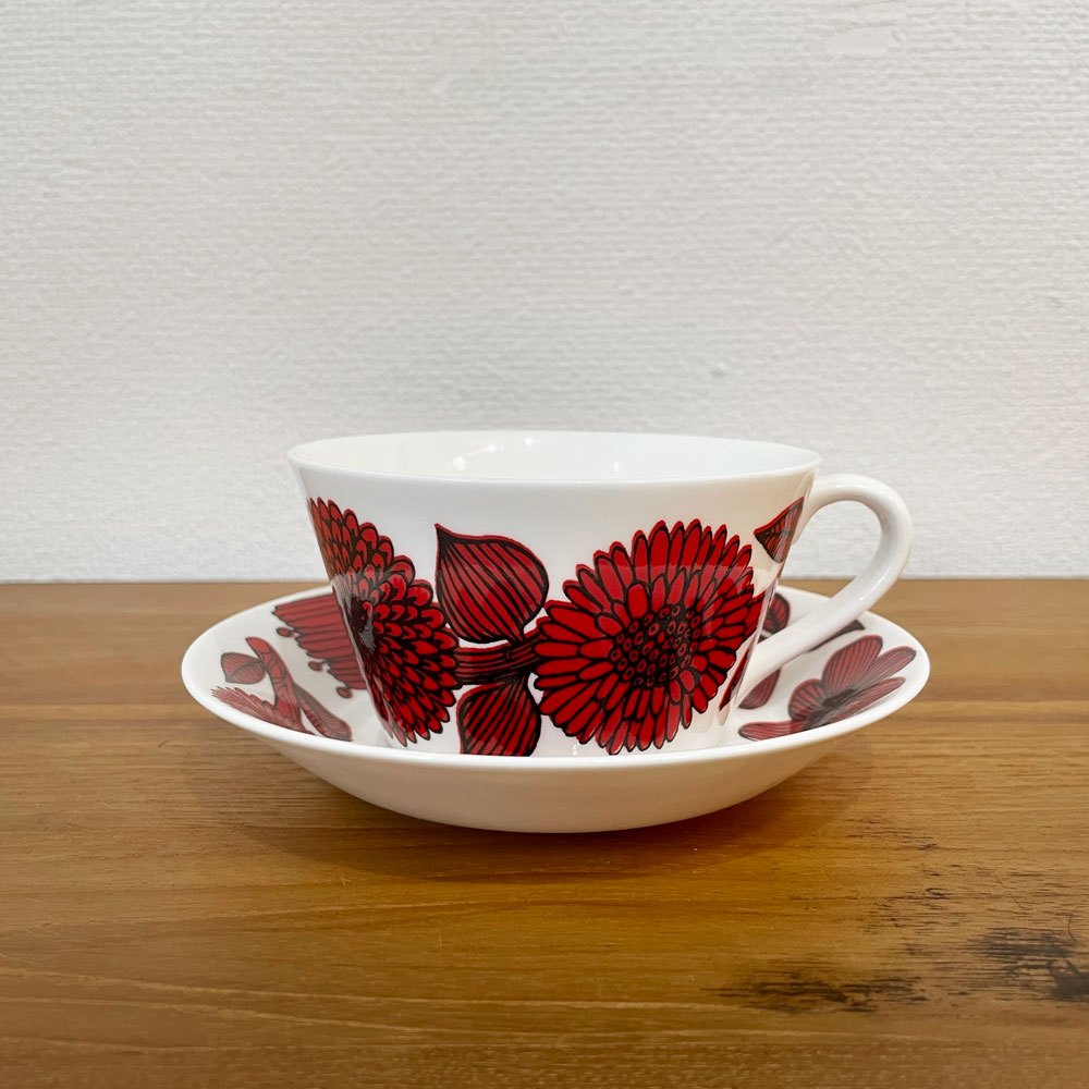 グスタフスベリ GUSTAVSBERG レッドアスター RED ASTER コーヒーカップ＆ソーサー C/S スティグ・リンドベリ スウェーデン 北欧食器 復刻品 ◎
